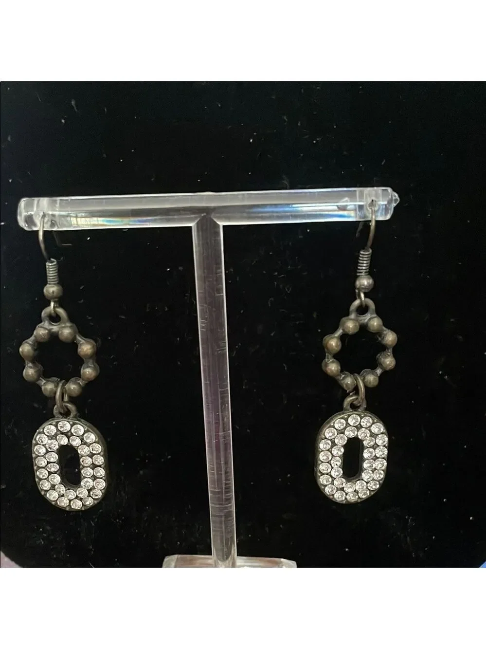 Vintage Geometric Dangle Bronze tone Rhinestone Earrings